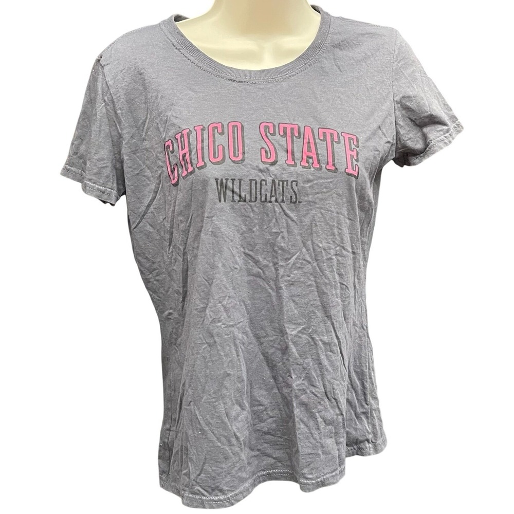 Fruit of the Loom Chico State‎ Wildcats Graphic T-Shirt Grey Pink Ladies Small